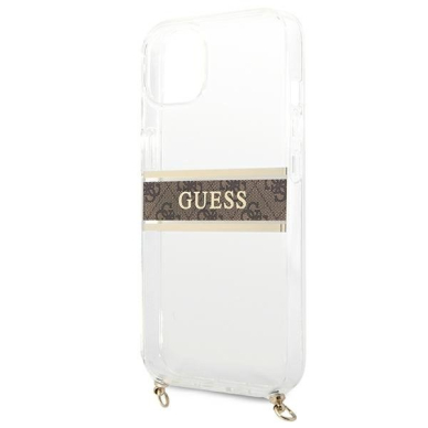 Originalus Guess dėklas GUHCP13SKC4GBGO iPhone 13 mini 5,4 Permatomas 4G Brown Strap Gold Chain 5