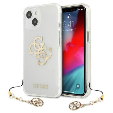 Akcija! Dėklas Guess 4G Gold Charms Collection iPhone 13 mini permatomas