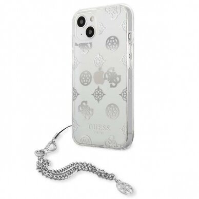 Originalus Guess dėklas GUHCP13SKSPESI iPhone 13 mini 5,4 Sidabrinis Peony Chain Collection 1