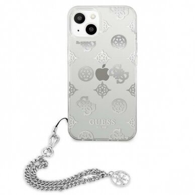 Originalus Guess dėklas GUHCP13SKSPESI iPhone 13 mini 5,4 Sidabrinis Peony Chain Collection 2