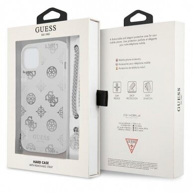 Originalus Guess dėklas GUHCP13SKSPESI iPhone 13 mini 5,4 Sidabrinis Peony Chain Collection 7