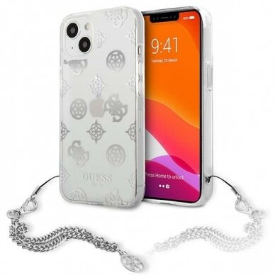 Originalus Guess dėklas GUHCP13SKSPESI iPhone 13 mini 5,4 Sidabrinis Peony Chain Collection