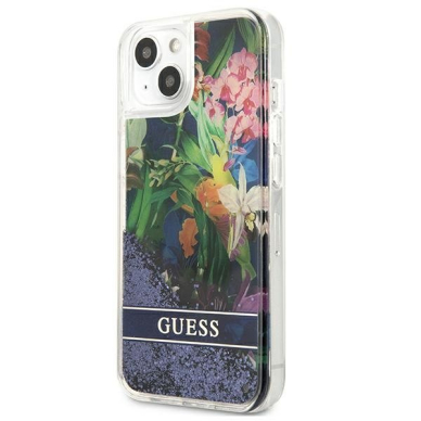 Dėklas Guess Flower Liquid Glitter GUHCP13SLFLSB iPhone 13 mini Mėlynas 2