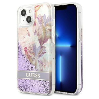 Dėklas Guess Flower Liquid Glitter GUHCP13SLFLSU iPhone 13 mini Violetinis