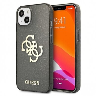Originalus Guess dėklas GUHCP13SPCUGL4GBK iPhone 13 mini 5,4" Juodas Glitter 4G Big Logo