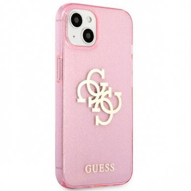 Originalus Guess dėklas GUHCP13SPCUGL4GPI iPhone 13 mini 5,4 Rožinis Glitter 4G Big Logo 3