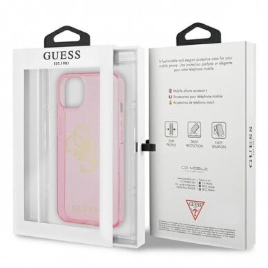 Originalus Guess dėklas GUHCP13SPCUGL4GPI iPhone 13 mini 5,4 Rožinis Glitter 4G Big Logo 7
