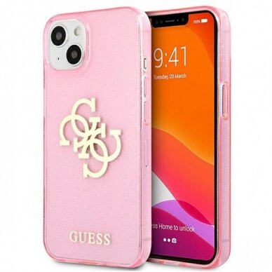 Originalus Guess dėklas GUHCP13SPCUGL4GPI iPhone 13 mini 5,4 Rožinis Glitter 4G Big Logo