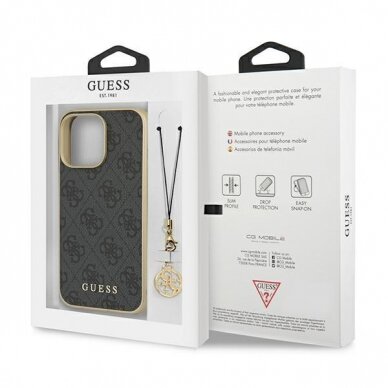 Originalus Guess dėklas GUHCP13XGF4GGR iPhone 13 Pro Max 6,7" Pilkas 4G Charms Collection 7