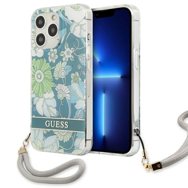 Dėklas Guess Flower Strap GUHCP13XHFLSN iPhone 13 Pro Max Žalias