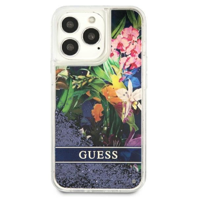 Dėklas Guess Flower Liquid Glitter GUHCP13XLFLSB iPhone 13 Pro Max Mėlynas 2