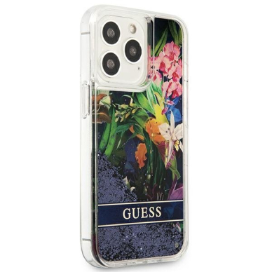 Dėklas Guess Flower Liquid Glitter GUHCP13XLFLSB iPhone 13 Pro Max Mėlynas 3