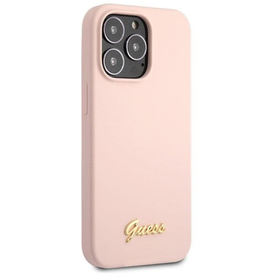 Dėklas Guess Silicone Script Gold Logo GUHCP13XLSLMGLP iPhone 13 Pro Max Rožinis 3