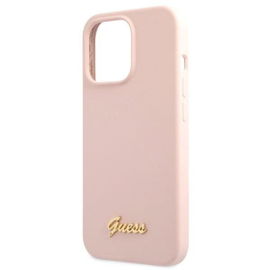 Dėklas Guess Silicone Script Gold Logo GUHCP13XLSLMGLP iPhone 13 Pro Max Rožinis 5