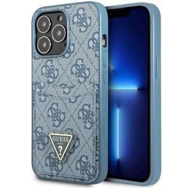 Dėklas Guess 4G Triangle Logo Cardslot GUHCP13XP4TPB iPhone 13 Pro Max Mėlynas