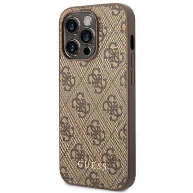 Dėklas Guess GUHCP14LG4GFBR iPhone 14 Pro 6.1 &quot; Rudas hard case 4G Metal Gold Logo 1