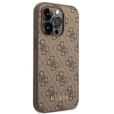 Dėklas Guess GUHCP14LG4GFBR iPhone 14 Pro 6.1 &quot; Rudas hard case 4G Metal Gold Logo 3