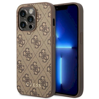 Dėklas Guess GUHCP14LG4GFBR iPhone 14 Pro 6.1 &quot; Rudas hard case 4G Metal Gold Logo