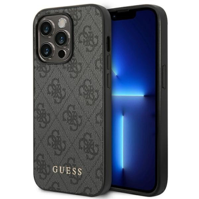 Dėklas Guess 4G Metal Gold Logo GUHCP14LG4GFGR iPhone 14 Pro Pilkas