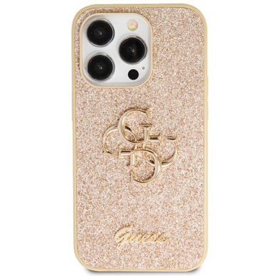 Originalus dėklas Guess GUHCP14LHG4SGD case skirta iPhone 14 Pro - gold Glitter Script Big 4G 2