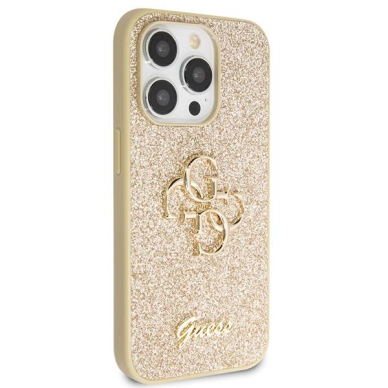 Originalus dėklas Guess GUHCP14LHG4SGD case skirta iPhone 14 Pro - gold Glitter Script Big 4G 3