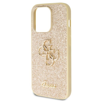 Originalus dėklas Guess GUHCP14LHG4SGD case skirta iPhone 14 Pro - gold Glitter Script Big 4G 5