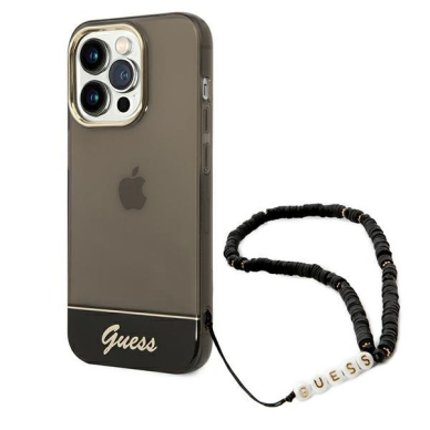 Dėklas Guess Translucent Pearl Strap GUHCP14LHGCOHK iPhone 14 Pro Juodas