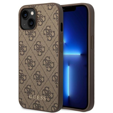 Dėklas Guess 4G Metal Gold Logo GUHCP14MG4GFBR iPhone 14 Plus Rudas