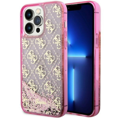 Dėklas Guess Liquid Glitter 4G Transculent GUHCP14XLC4PSGP iPhone 14 Pro Max Rožinis