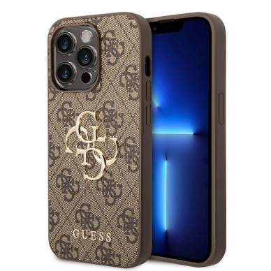 Originalus dėklas Guess GUHCP15L4GMGBR iPhone 15 Pro 6.1  Rudas/Rudas hardcase 4G Big Metal Logo