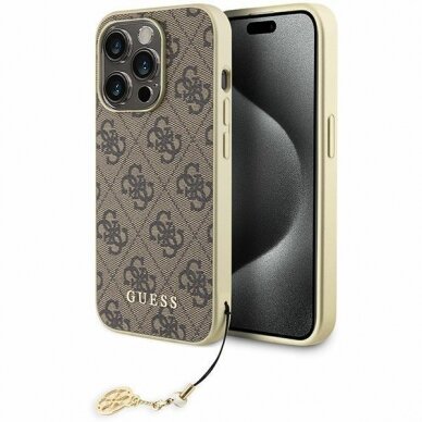 Originalus dėklas Guess GUHCP15LGF4GBR iPhone 15 Pro 6.1  Rudas/Rudas hardcase 4G Charms Collection