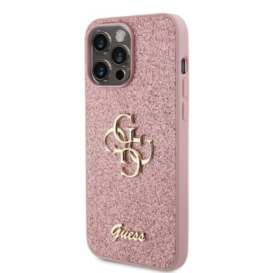 Originalus dėklas Guess GUHCP15LHG4SGP iPhone 15 Pro 6.1  rožinis/rožinis hardcase Glitter Script Big 4G 1