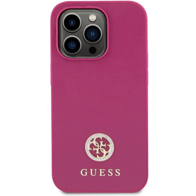 Originalus dėklas Guess GUHCP15LPS4DGPP iPhone 15 Pro 6.1  rožinis/rožinis hardcase Strass Metal Logo 2