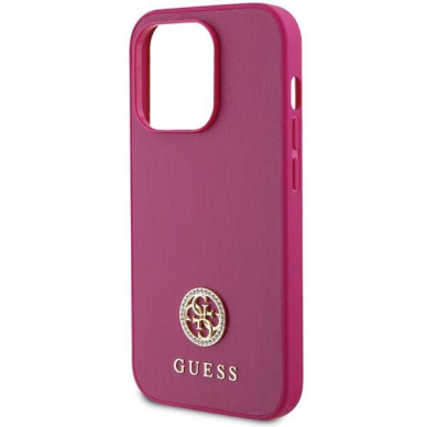 Originalus dėklas Guess GUHCP15LPS4DGPP iPhone 15 Pro 6.1  rožinis/rožinis hardcase Strass Metal Logo 5