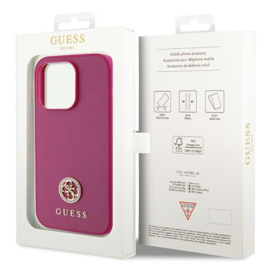 Originalus dėklas Guess GUHCP15LPS4DGPP iPhone 15 Pro 6.1  rožinis/rožinis hardcase Strass Metal Logo 7