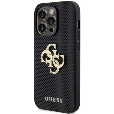 Originalus dėklas Guess GUHCP15LPSP4LGK iPhone 15 Pro 6.1  Juodas hardcase Leather Perforated 4G Glitter Logo 1