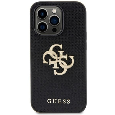 Originalus dėklas Guess GUHCP15LPSP4LGK iPhone 15 Pro 6.1  Juodas hardcase Leather Perforated 4G Glitter Logo 2