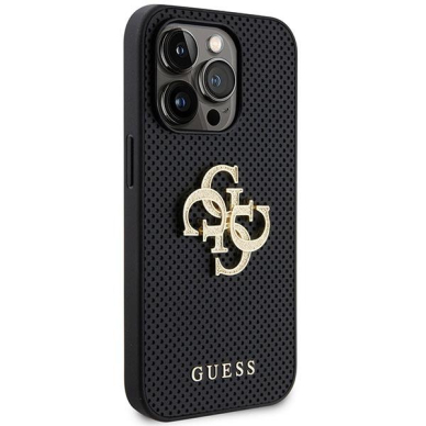 Originalus dėklas Guess GUHCP15LPSP4LGK iPhone 15 Pro 6.1  Juodas hardcase Leather Perforated 4G Glitter Logo 3