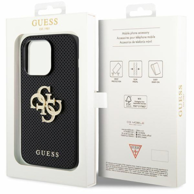 Originalus dėklas Guess GUHCP15LPSP4LGK iPhone 15 Pro 6.1  Juodas hardcase Leather Perforated 4G Glitter Logo 7