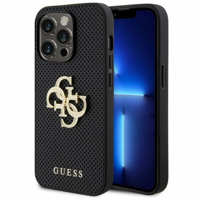 Originalus dėklas Guess GUHCP15LPSP4LGK iPhone 15 Pro 6.1  Juodas hardcase Leather Perforated 4G Glitter Logo