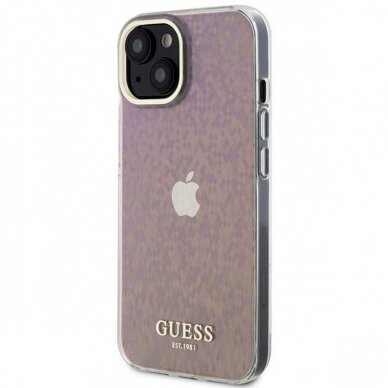 Originalus dėklas Guess GUHCP15SHDECMP iPhone 15 6.1  rožinis/rožinis hardcase IML Faceted Mirror Disco Iridescent 1