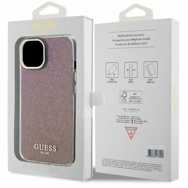 Originalus dėklas Guess GUHCP15SHDECMP iPhone 15 6.1  rožinis/rožinis hardcase IML Faceted Mirror Disco Iridescent 7