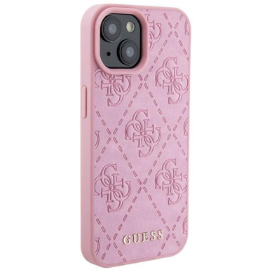 Originalus dėklas Guess GUHCP15SP4EPMP iPhone 15 6.1  rožinis/rožinis hardcase Leather 4G Stamped 3