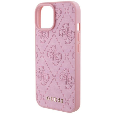 Originalus dėklas Guess GUHCP15SP4EPMP iPhone 15 6.1  rožinis/rožinis hardcase Leather 4G Stamped 4