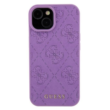 Originalus dėklas Guess GUHCP15SP4EPMU iPhone 15 6.1  violetinis hardcase Leather 4G Stamped 2