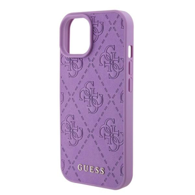 Originalus dėklas Guess GUHCP15SP4EPMU iPhone 15 6.1  violetinis hardcase Leather 4G Stamped 4