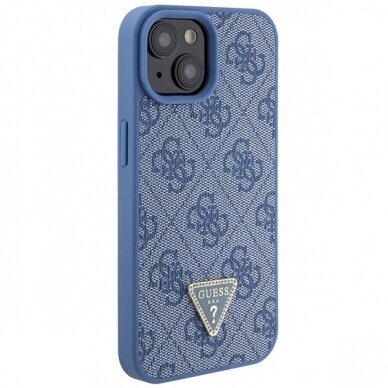 Originalus dėklas Guess GUHCP15SP4TDPB iPhone 15 6.1  Mėlynas/Mėlynas hardcase Leather 4G Triangle Strass 3