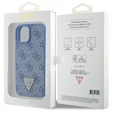 Originalus dėklas Guess GUHCP15SP4TDPB iPhone 15 6.1  Mėlynas/Mėlynas hardcase Leather 4G Triangle Strass 7