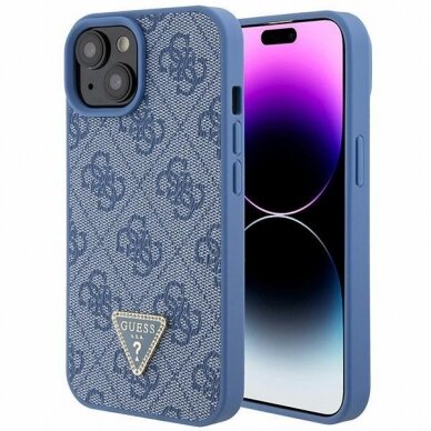 Originalus dėklas Guess GUHCP15SP4TDPB iPhone 15 6.1  Mėlynas/Mėlynas hardcase Leather 4G Triangle Strass