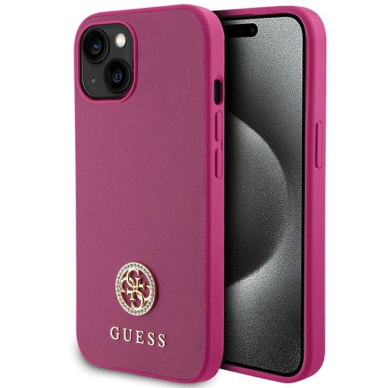 Originalus dėklas Guess GUHCP15SPS4DGPP iPhone 15 6.1  rožinis/rožinis hardcase Strass Metal Logo